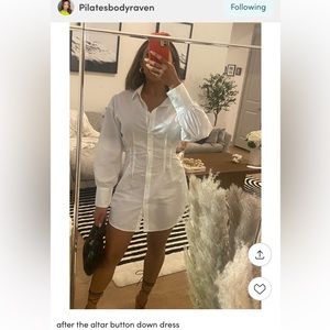 PRETTY LITTLE THING White Fitted Waist Long Sleeve Button Shirt Dress